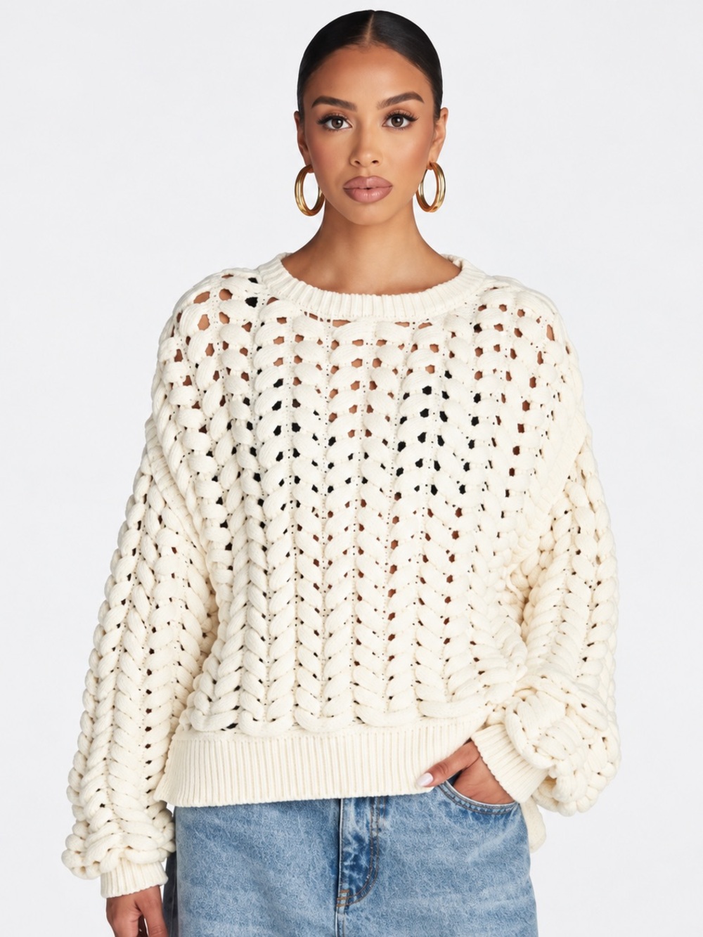 'The Chunky Knit Crew' - Cream